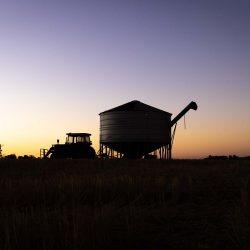 Tractor and field bin silhouette